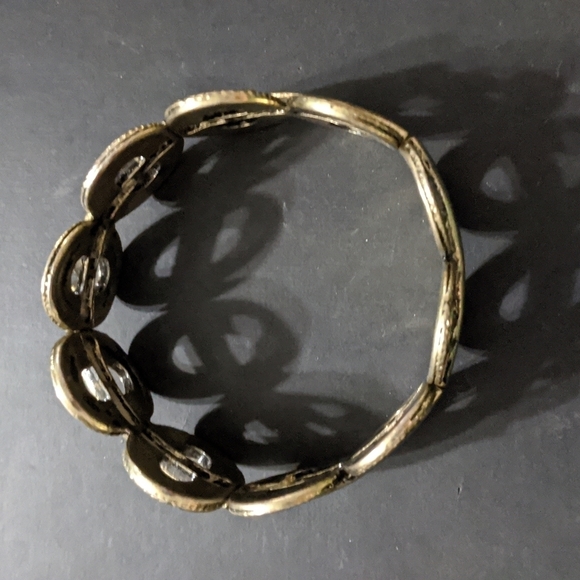 Brass Tone Oval Stretchy Elastic Statement Bracelet - Picture 2 of 4